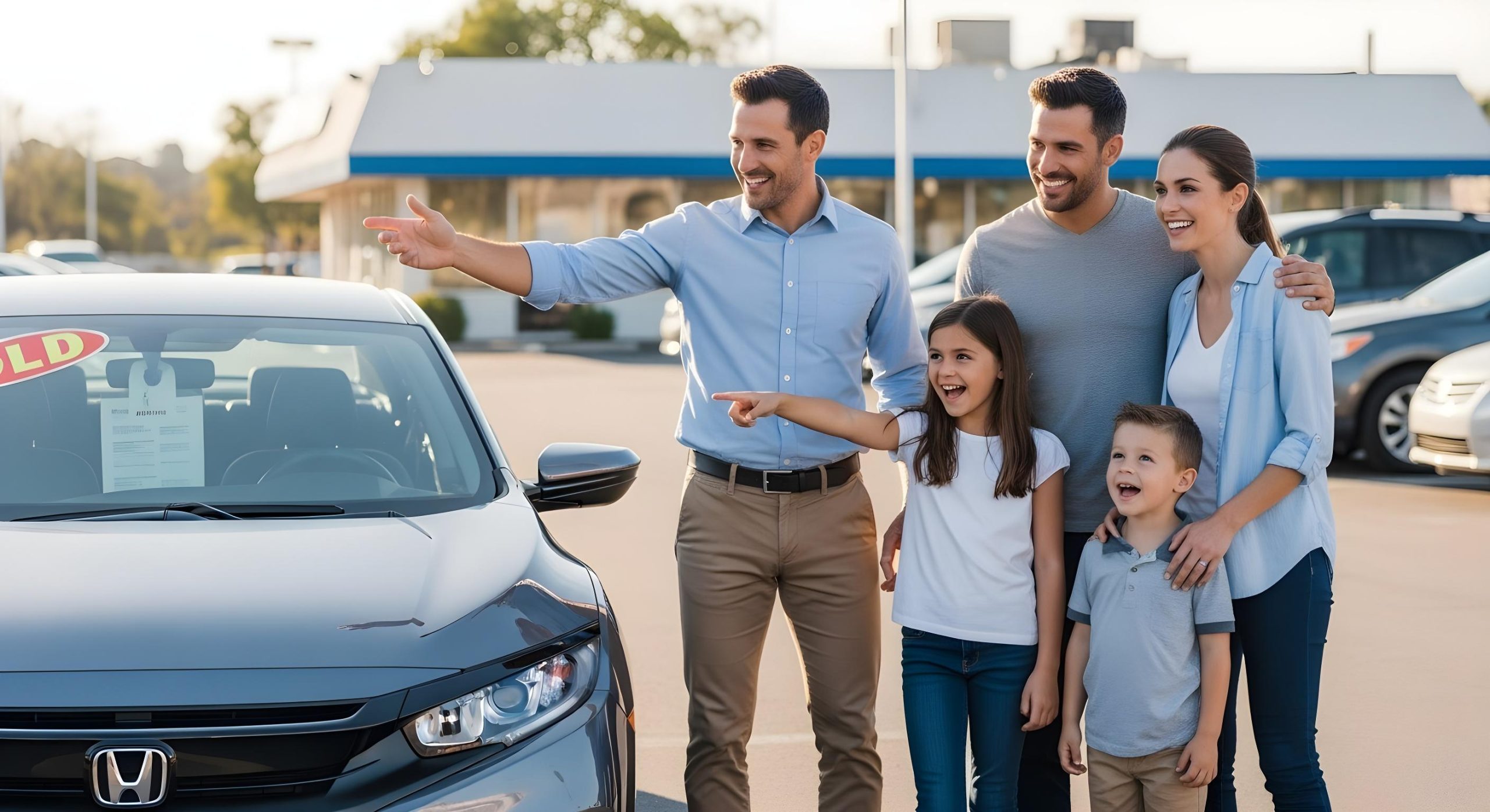 family buying a used car